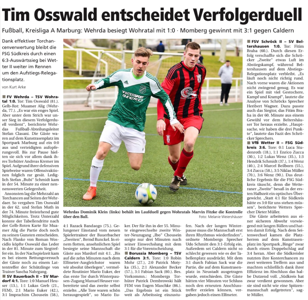 Aus der Oberhessischen Presse vom 12.03.2018