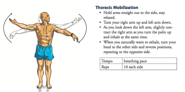 A picture illustrating how to perform thoracic mobilisation