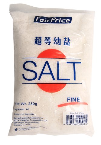 A packet of table salt from NTUC FairPrice Singapore