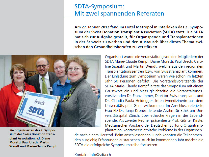 Quelle: Swisstransplant News No15