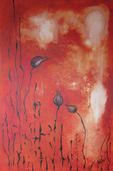 orange, champ, ange, lumière, fleurs, abstrait, peinture acrylique