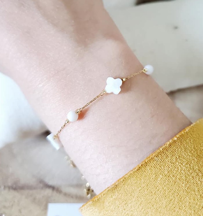 Bracelet trèfle nacre acier inoxydable or fin Budget Beauté