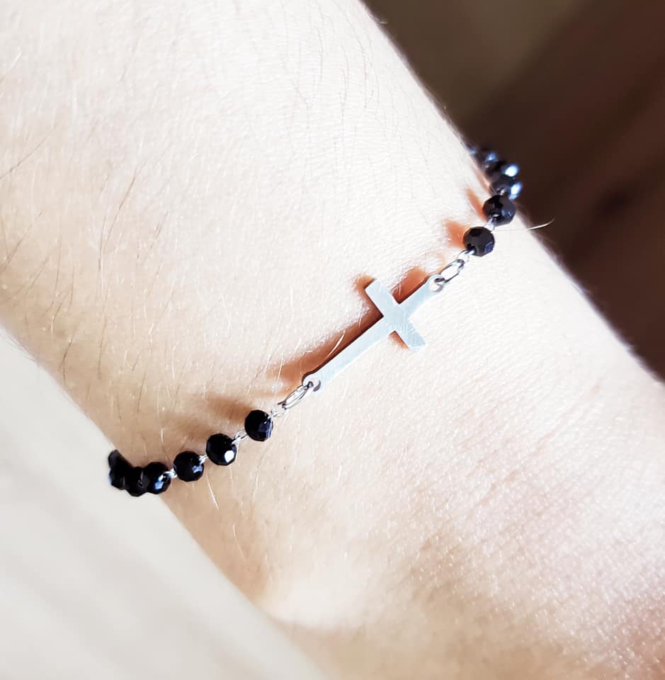 Bracelet Croix perle Acier Inoxydable Budget Beauté