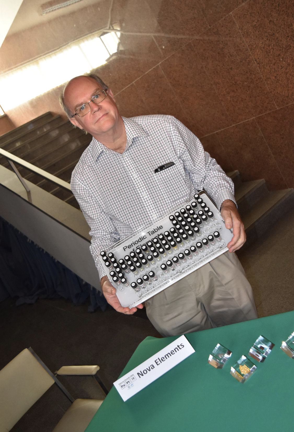 Theodore Gray with Nova Elements periodic table portable acrylic case