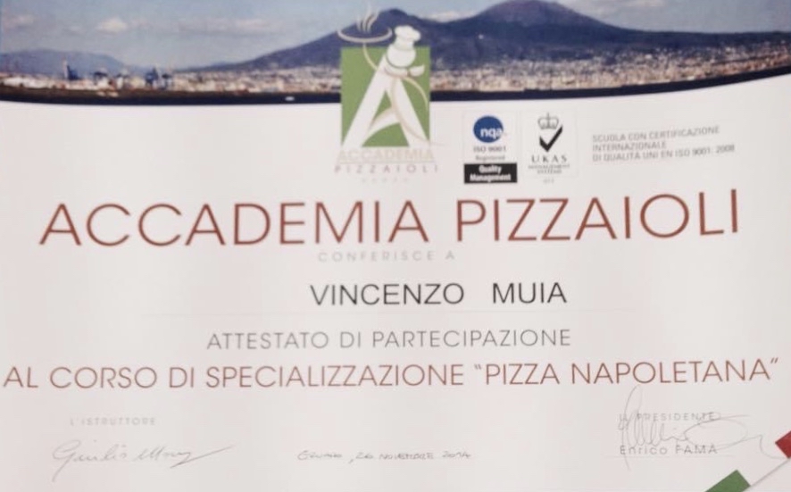 Attestato corso specializzazione “PIZZA NAPOLETANA”