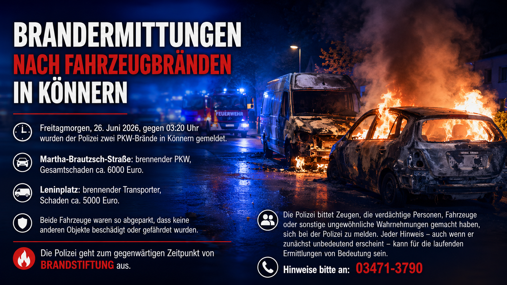 Brandermittlungen nach Fahrzeugbränden in Könnern