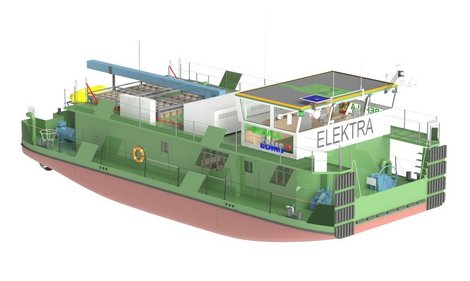 Computerrendering des ELEKTRA-Schubbootes © EBMS-TUB