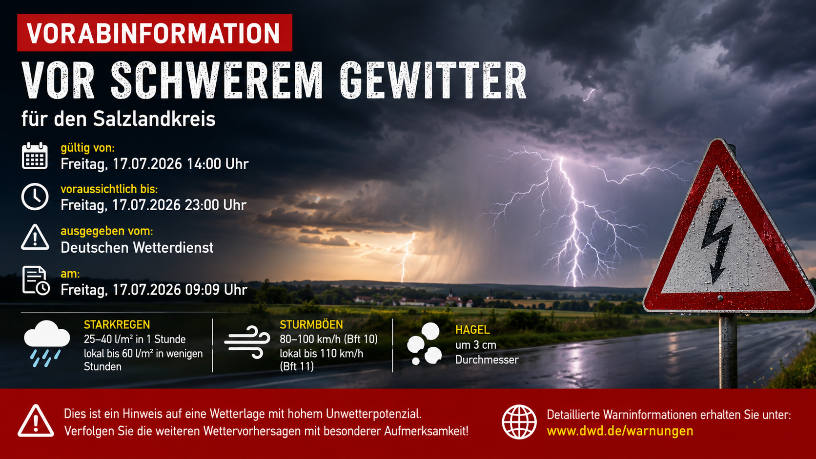 DWD warnt vor schweren Gewittern im Salzlandkreis – Unwetter ab Freitagnachmittag möglich