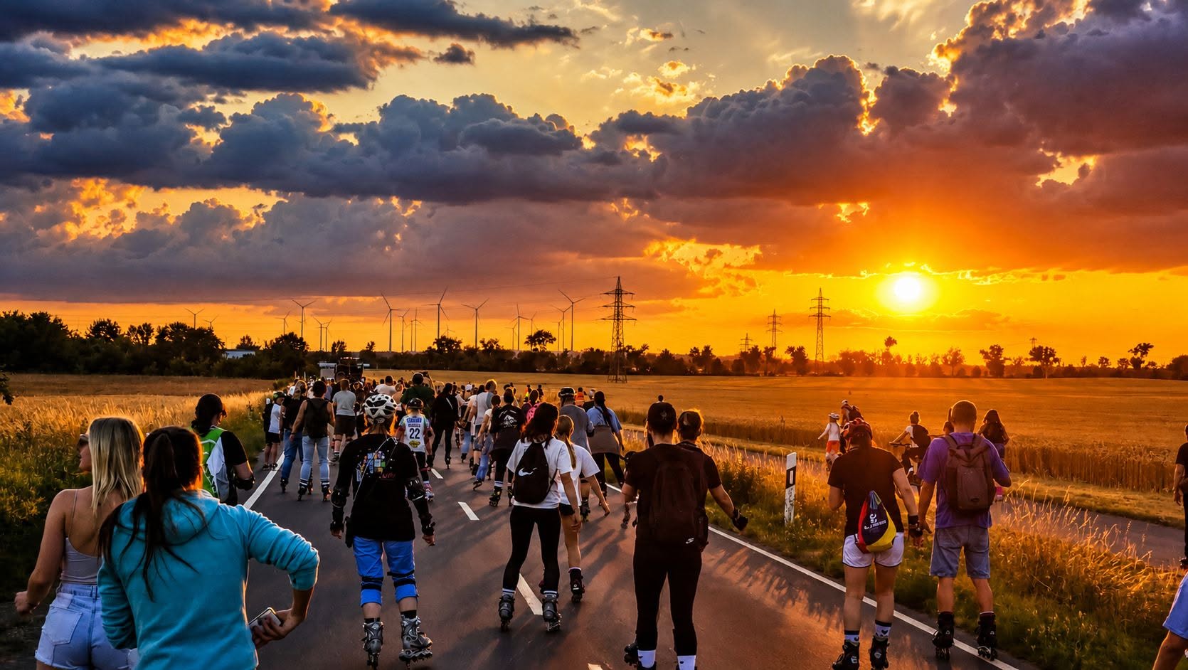 Bernburger Skatenight führte bei Sonnenuntergang über die Landstraße nach Peißen