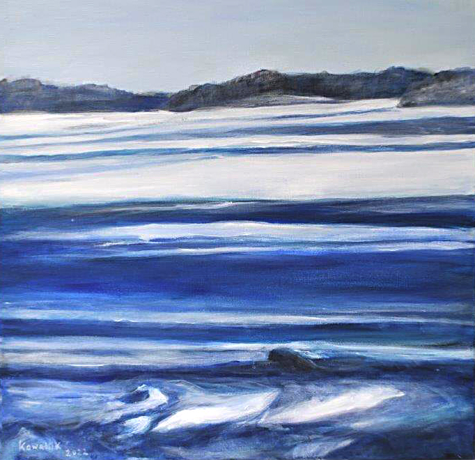 Letztes Eis am See. Acryl auf Leinen, 2020. Format: 50 x 50 cm.