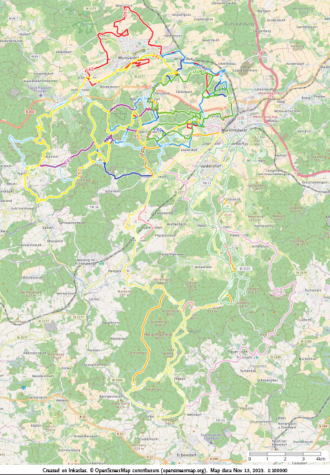 Übersichtskarte der Tourregion Fichtelgebirge Süd  Touren 241-252   Startort: Marktredwitz