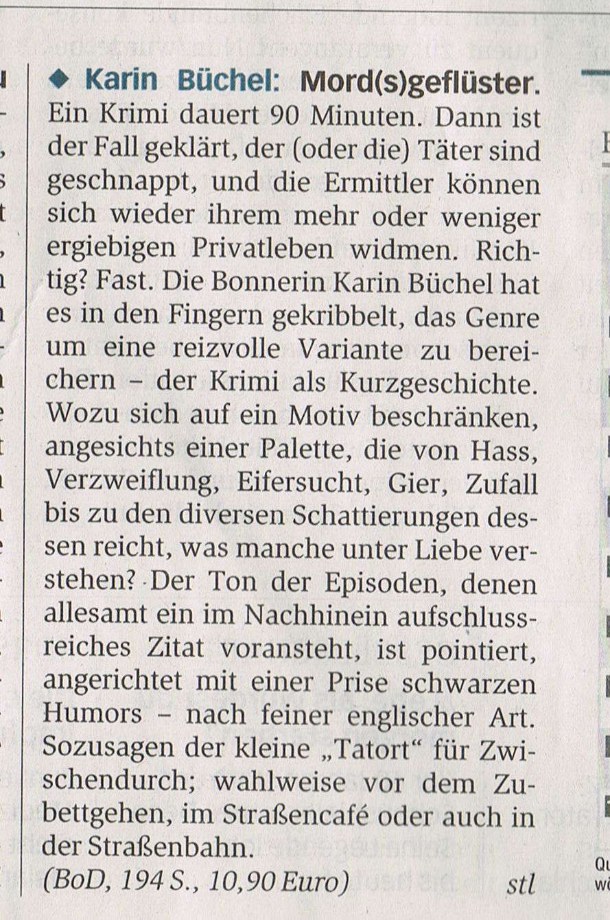 General-Anzeiger, Rezension von "Mord(s)geflüster", 2015