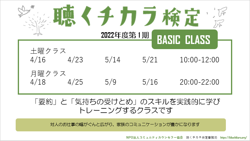 聴くチカラのベーシックスキルをしっかり身につけるためのオンラインクラスが始まります