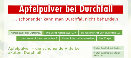 Informationen zu Durchfall auch auf www.apfelpulver-bei-durchfall.de und www.aplona.de