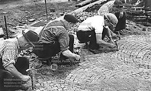 Natursteinpflaster Fläche Segmentbogen um 1929 