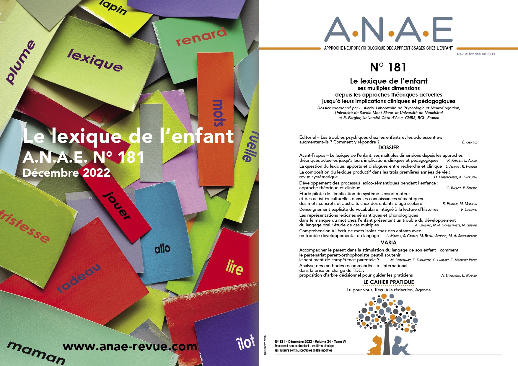 ANAE N° 181 - Le lexique de l'enfant, ses multiples dimensions  - Approches théoriques actuelles et implications cliniques et pédagogiques