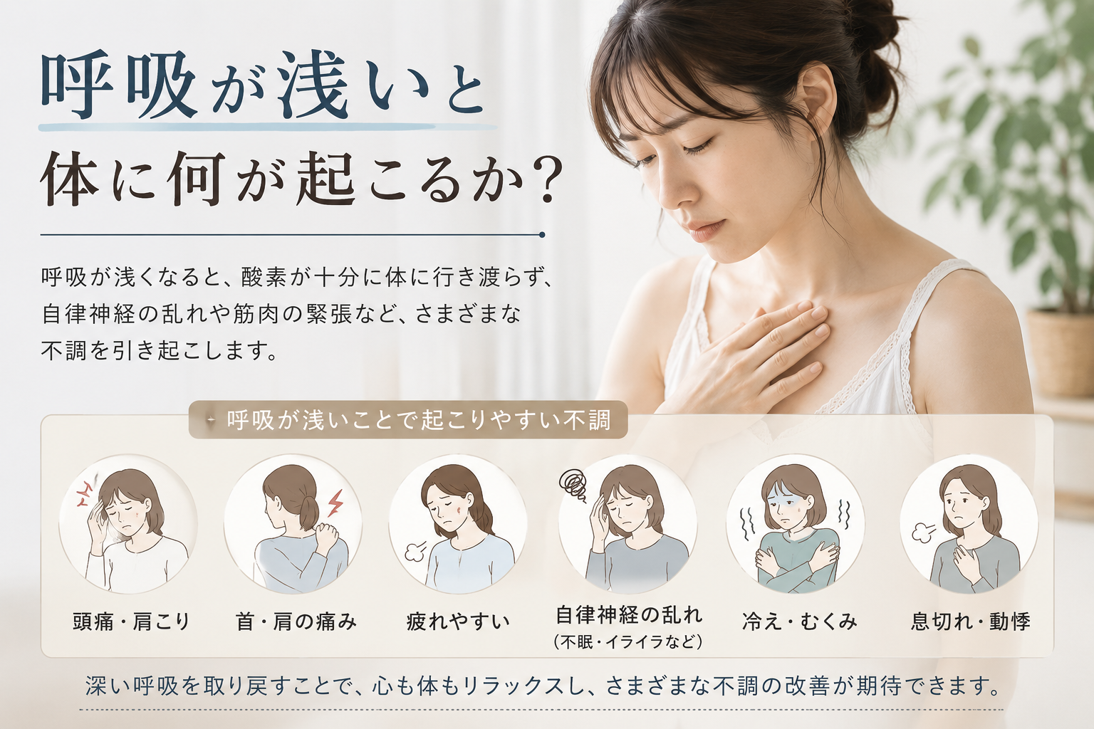 呼吸が浅いと体に何が起こる？肩こり・頭痛・不眠・疲労感の隠れた原因｜豊橋市 きたやま鍼灸整骨院