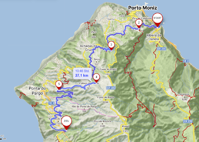 Madeira Durchquerung, 7. Etappe, (Kopie von mapy.cz)