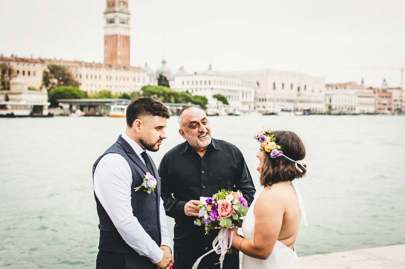 Romantic elopement portrait in San Marco on a cloudy day