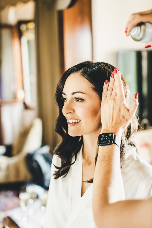 Bride getting ready in her luxury suite at Hotel Monaco and Grand Canal, Venice.