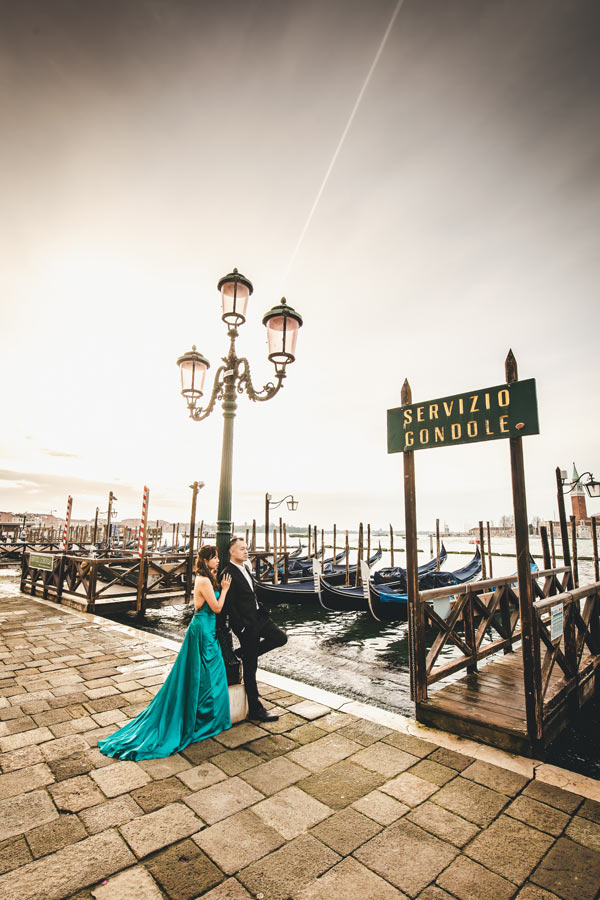 Couple embracing in the charming streets of San Marco
