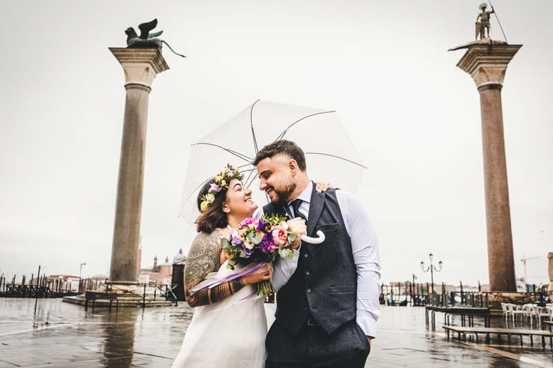 Rainy spring elopement in Piazza San Marco Venice