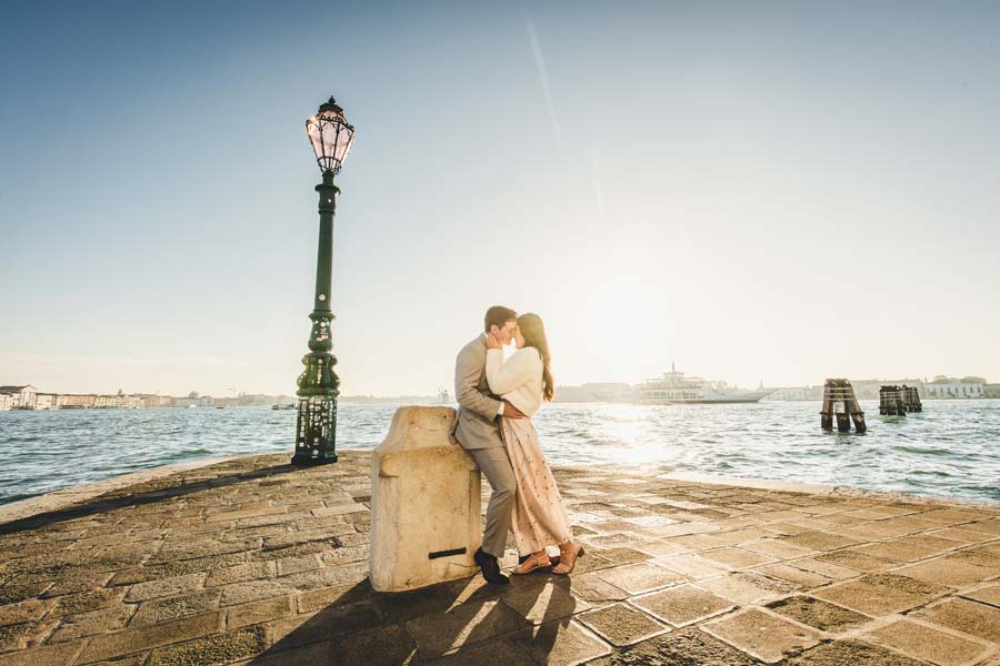 engagement in Venice Italy with classic architecture and soft tones