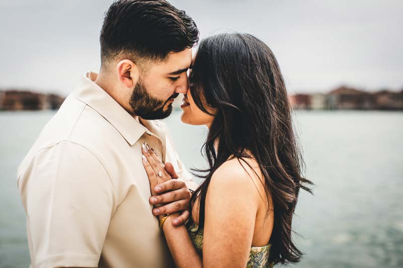 Authentic portrait of an engaged couple during their Venice photoshoot.