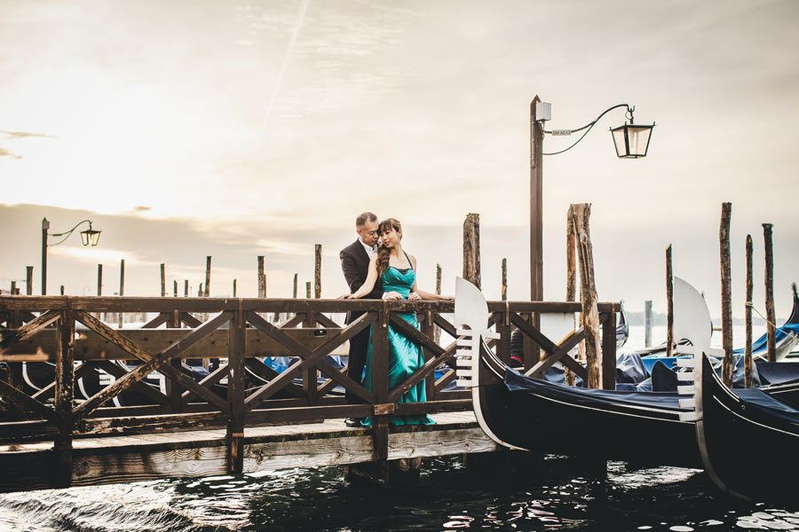 Soft morning light on the couple in Venice
