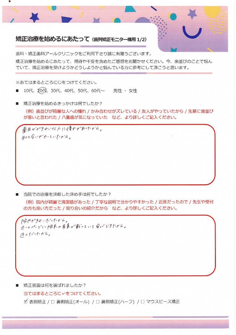 矯正治療を始めるにあたって_20.20代女性の方