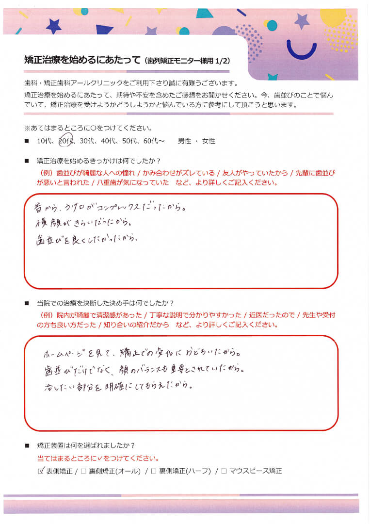 矯正治療を始めるにあたって_12.20代女性の方