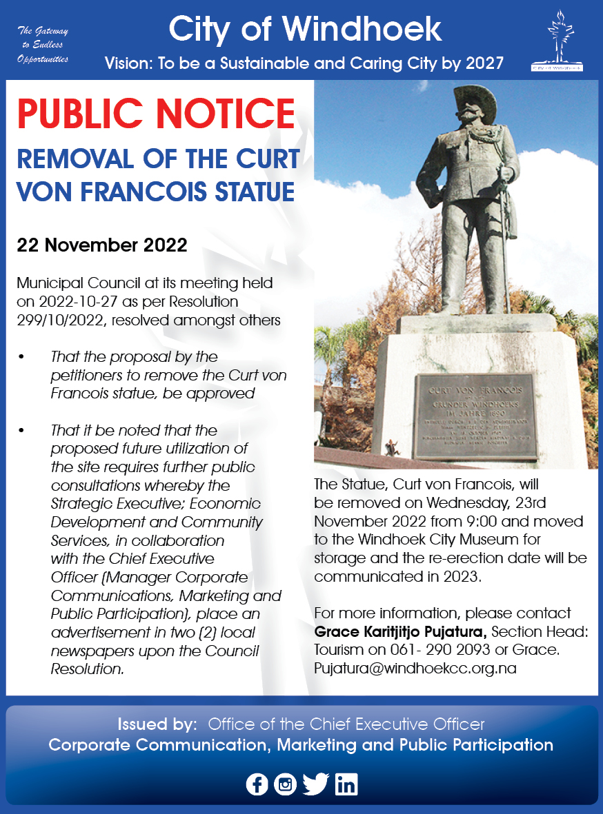 Picture: Screenshot, Public Notice der Stadt Windhoek.