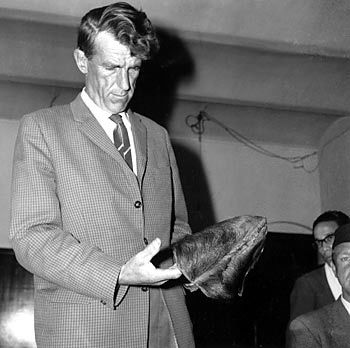 Sir Edmund Hillary holding the supposed Yeti scalp