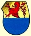 "coupé d'or au lion issant de gueules et d'azur"