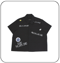 boxy shirt men in black with patches and embroideries