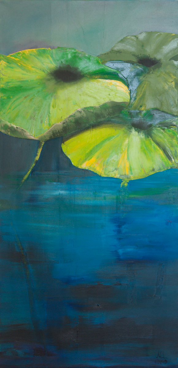 Margret Fischer, Malerei, Natur,  Seerosenblätter, blau, grün