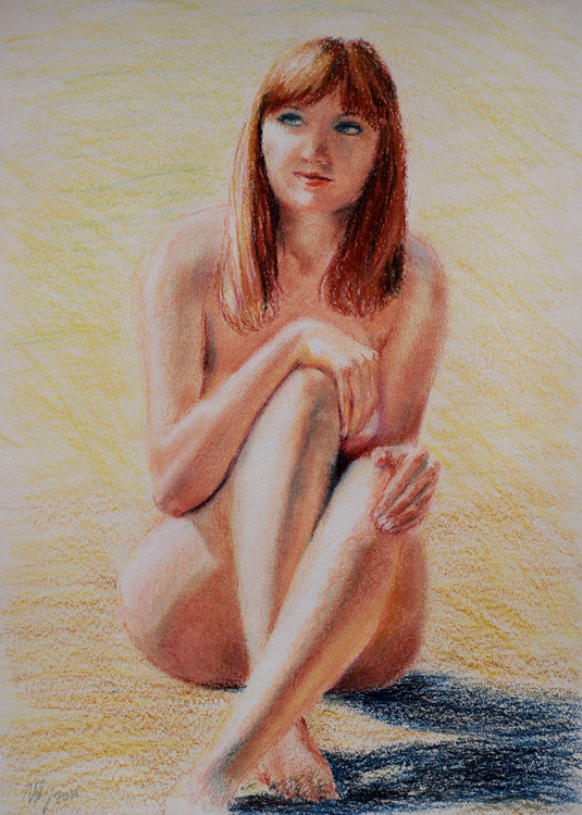 In the warm sunshine. Cardboard, oil pastel, 50x70cm, 02-2011.