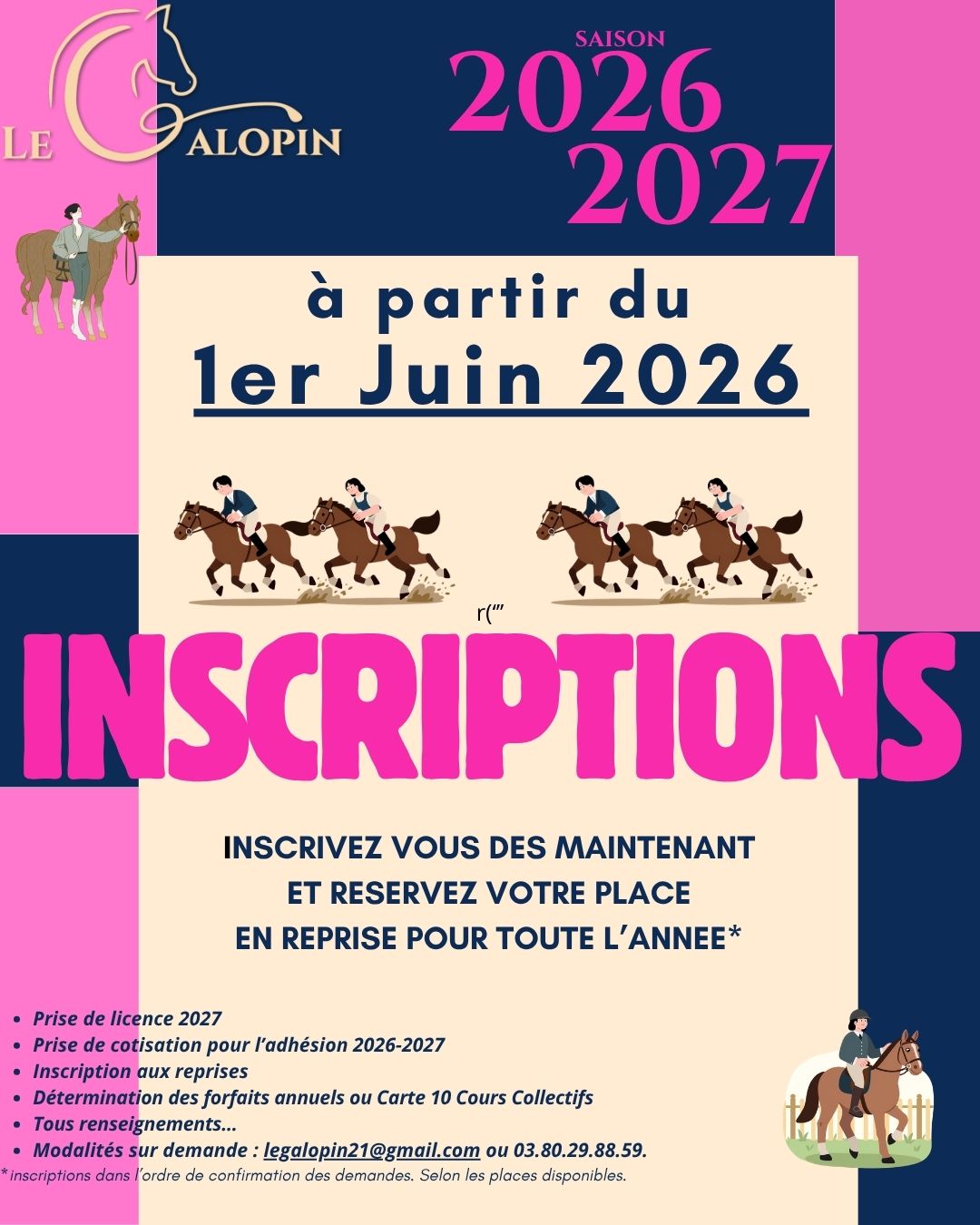 INSCRIPTIONS 2026-27 - LICENCE FFE et COTISATION d'ADHESION au GALOPIN