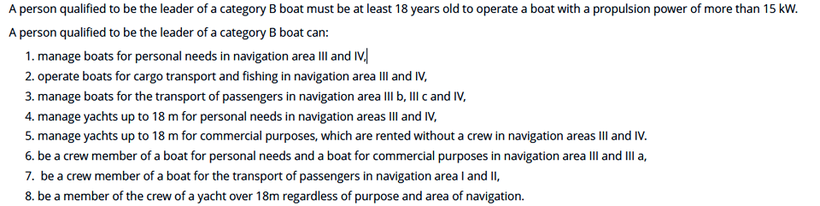 Berechtigungen Boat Skipper B