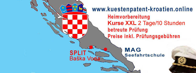 Bootsführerschein & Yachtführerschein Boat Skipper B,  XXL Profi & Commercial Kurs in Baska Voda, Prüfung in Split