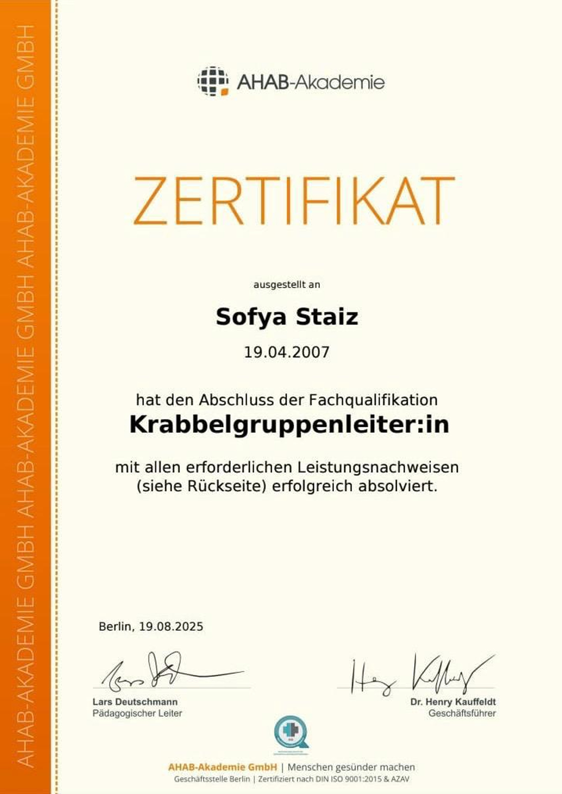 Zertifikat KrabbelGruppe