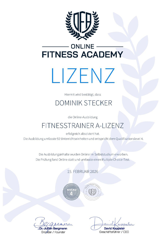 Fitness-Trainer A-Lizenz . Dominik Stecker