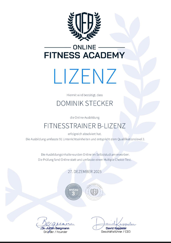Fitness-Trainer B-Lizenz . Dominik Stecker