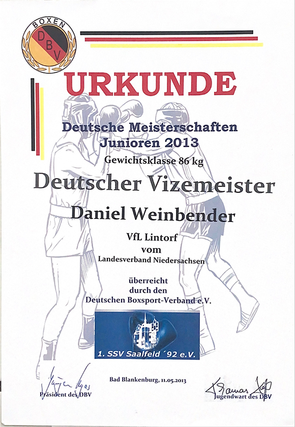 Meisterschaft Urkunde 2013
