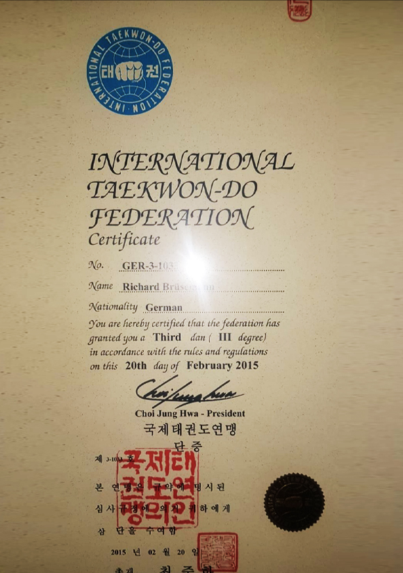 Zertifikat Taekwan Do