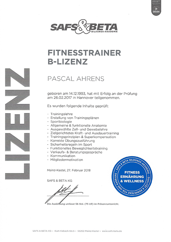 B Lizenz Fitnesstrainer