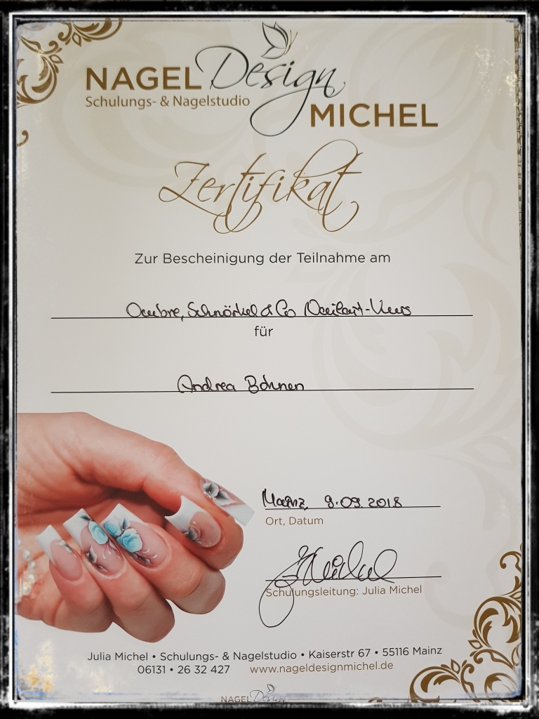 Zertifikate im Nageldesign NailTip Nagelstudio in WegbergWildenrath
