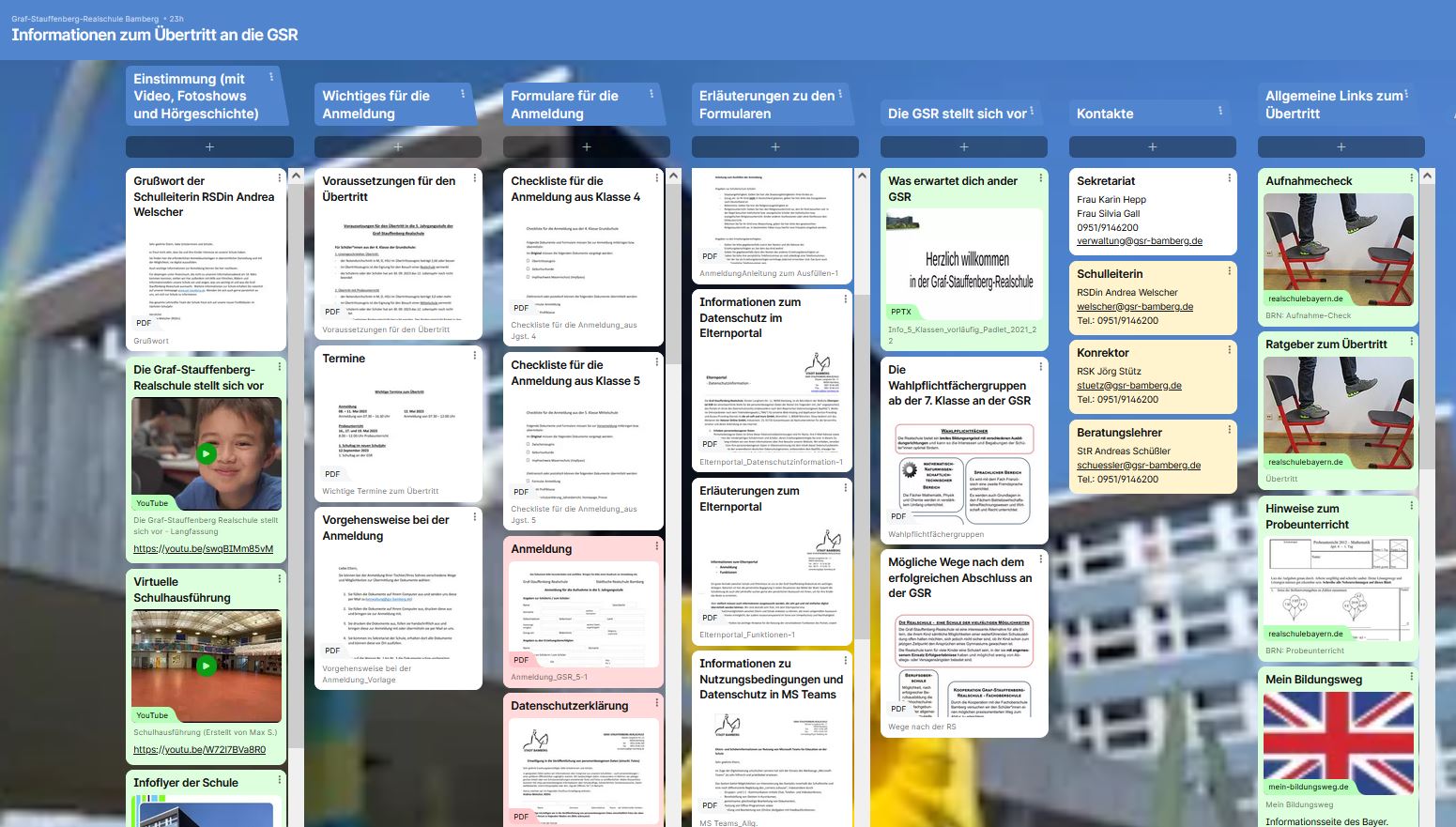 Padlet mit allen wichtigen Informationen und Formularen zur Anmeldung