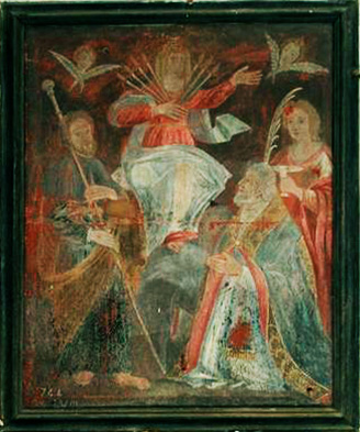 Crocicchia - Chapelle N.-D. des Sept Douleurs - Apparition de la Vierge à Saint Jacques, Saint Martin et Sainte Lucie -  date 1744 