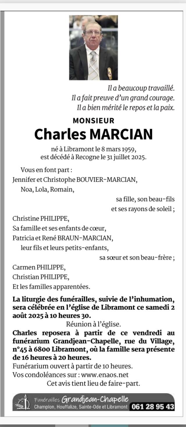 Décès Charles MARCIAN